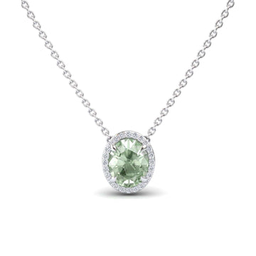 Green Amethyst & Diamond Halo Necklace - Fabiola