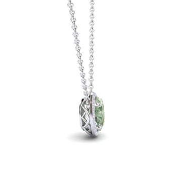 Green Amethyst & Diamond Halo Necklace - Fabiola
