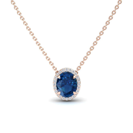London Blue Topaz & Diamond Halo Necklace - Fabiola