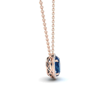 London Blue Topaz & Diamond Halo Necklace - Fabiola