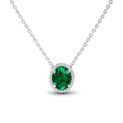Lab Grown Emerald & Diamond Halo Necklace - Fabiola
