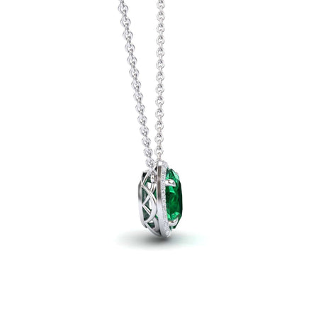 Lab Grown Emerald & Diamond Halo Necklace - Fabiola