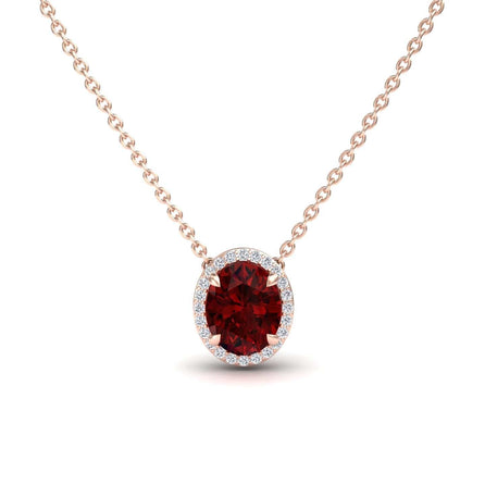Lab Grown Ruby & Diamond Halo Necklace - Fabiola