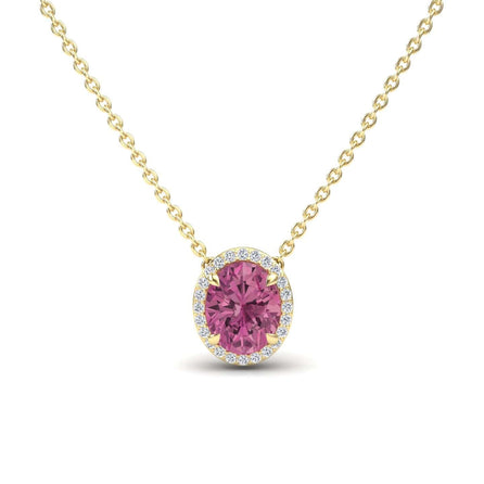 Pink Tourmaline & Diamond Halo Necklace - Fabiola