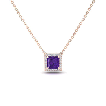 Amethyst & Diamond Halo Necklace - Gabriella