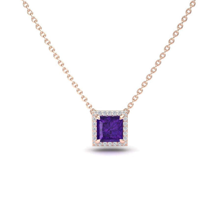 Amethyst & Diamond Halo Necklace - Gabriella