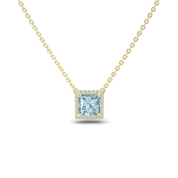 Aquamarine & Diamond Halo Necklace - Gabriella