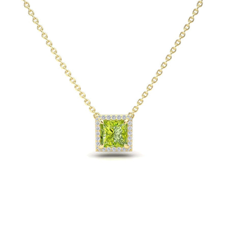 Peridot & Diamond Halo Necklace - Gabriella