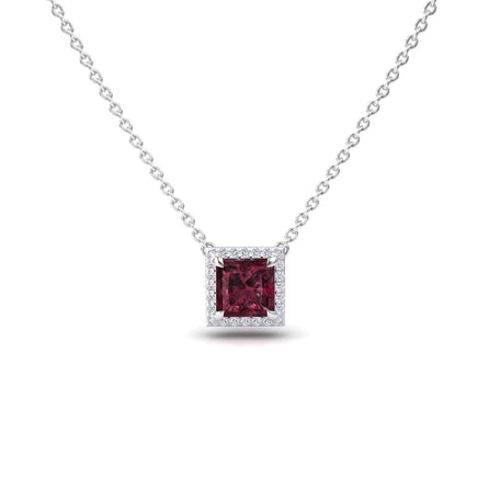 Rhodolite Garnet & Diamond Halo Necklace - Gabriella