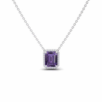 Amethyst & Diamond Halo Necklace - Hilary