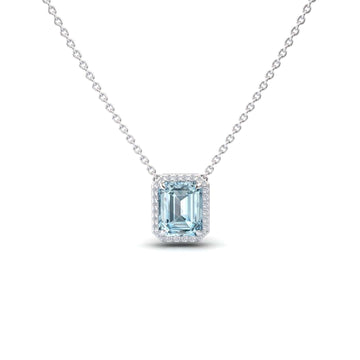 Aquamarine & Diamond Halo Necklace - Hilary