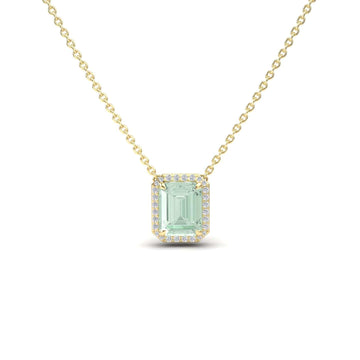 Green Amethyst & Diamond Halo Necklace - Hilary