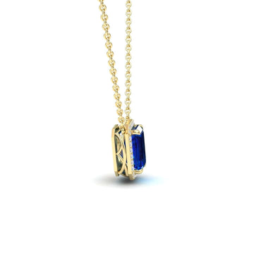 Lab Grown Blue Sapphire & Diamond Halo Necklace - Hilary