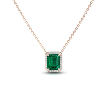 Lab Grown Emerald & Diamond Halo Necklace - Hilary