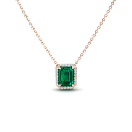 Lab Grown Emerald & Diamond Halo Necklace - Hilary
