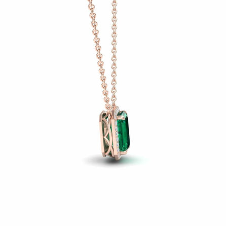 Lab Grown Emerald & Diamond Halo Necklace - Hilary