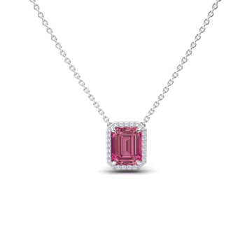 Pink Tourmaline & Diamond Halo Necklace - Hilary