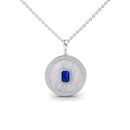 Blue Sapphire & Diamond Textured Medallion Necklace - Jasmine
