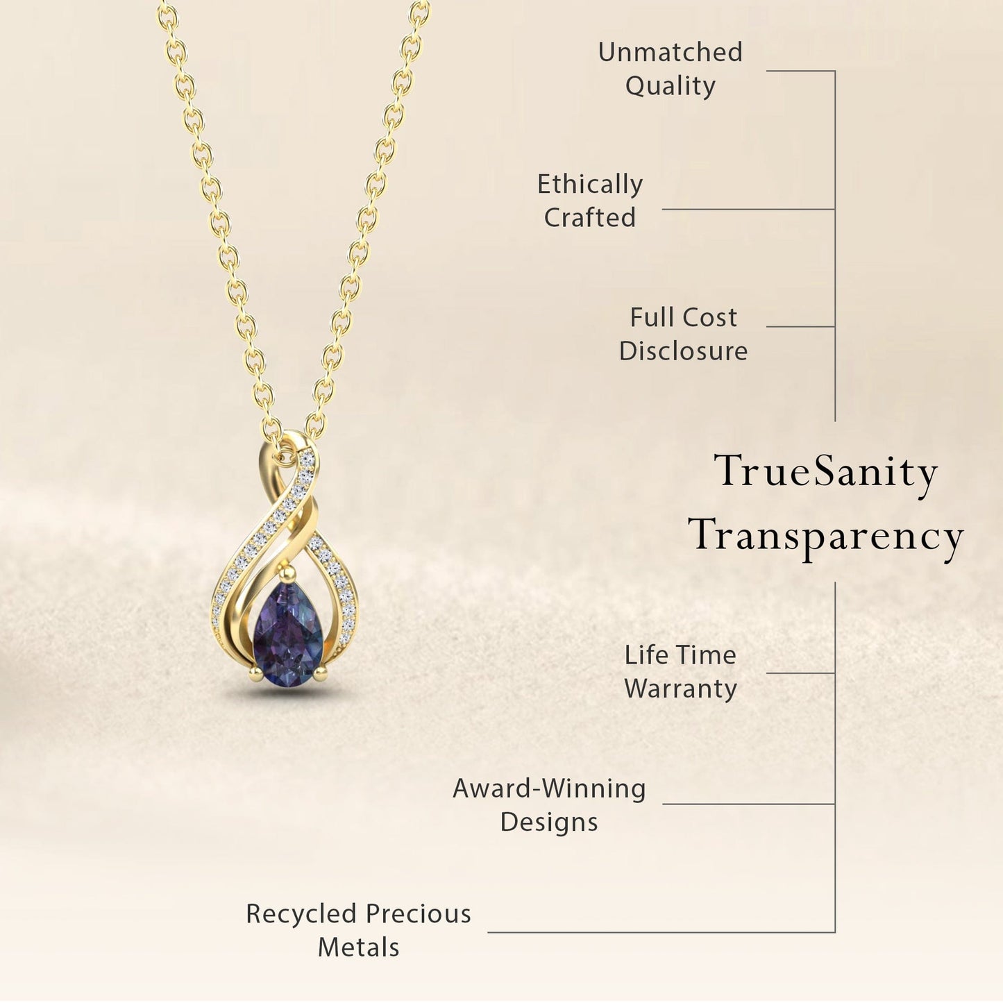 Lab Grown Alexandrite & Diamond Infinity Twist Necklace - Maddison