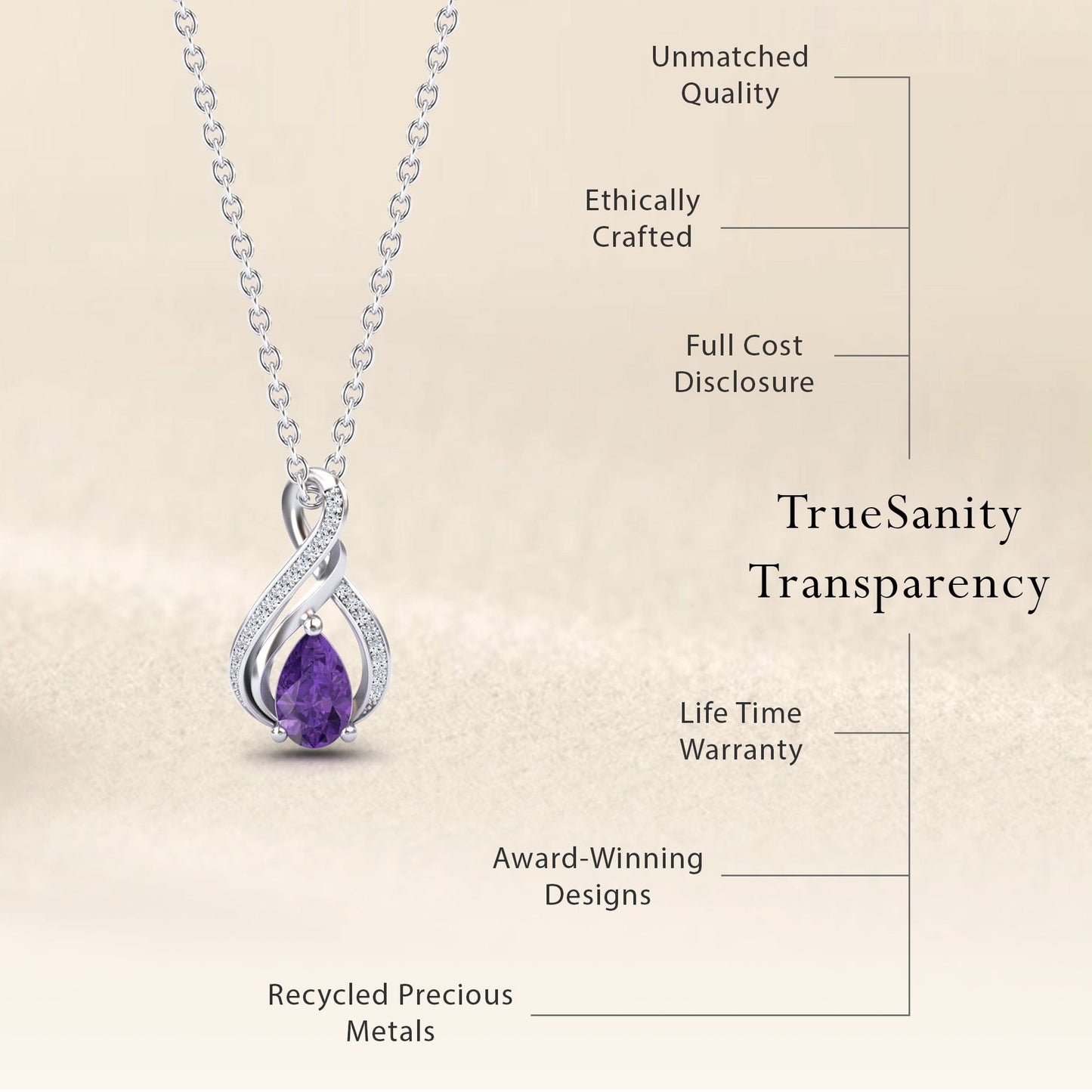 Amethyst & Diamond Infinity Twist Necklace - Maddison