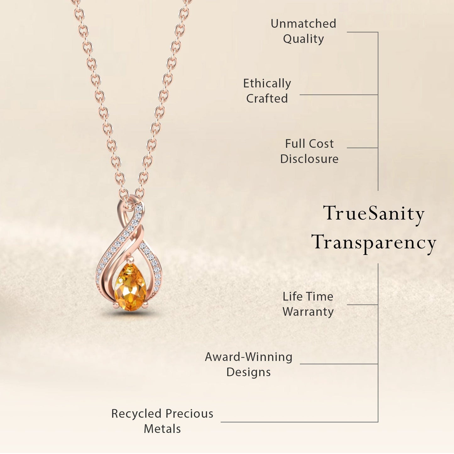 Citrine & Diamond Infinity Twist Necklace - Maddison