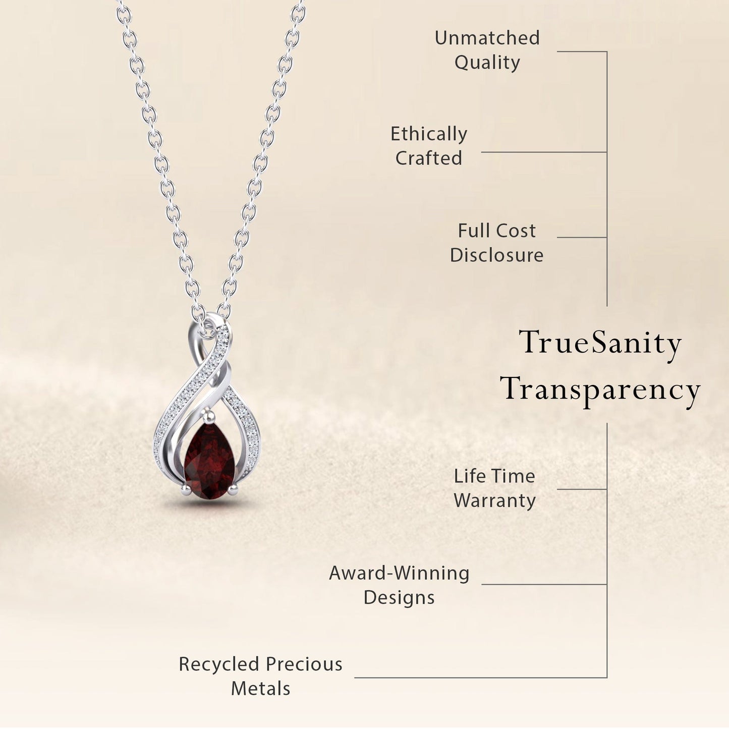 Garnet & Diamond Infinity Twist Necklace - Maddison