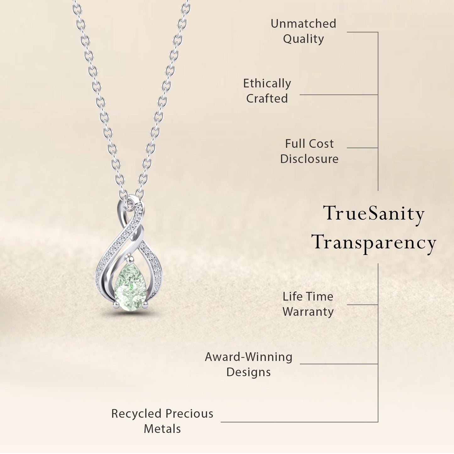 Green Amethyst & Diamond Infinity Twist Necklace - Maddison