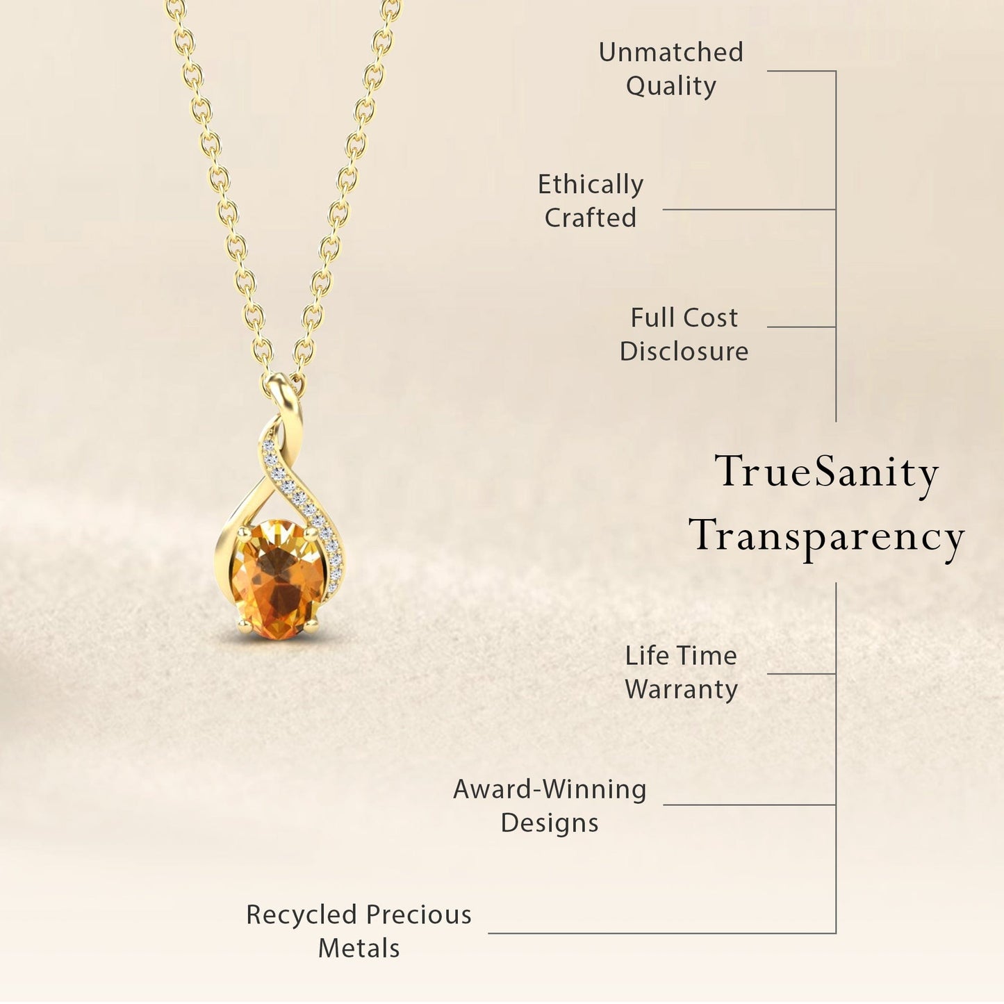 Citrine & Diamond Swirl Necklace - Natalia