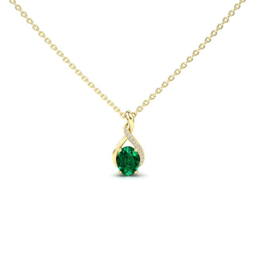 Lab Grown Emerald & Diamond Swirl Necklace - Natalia