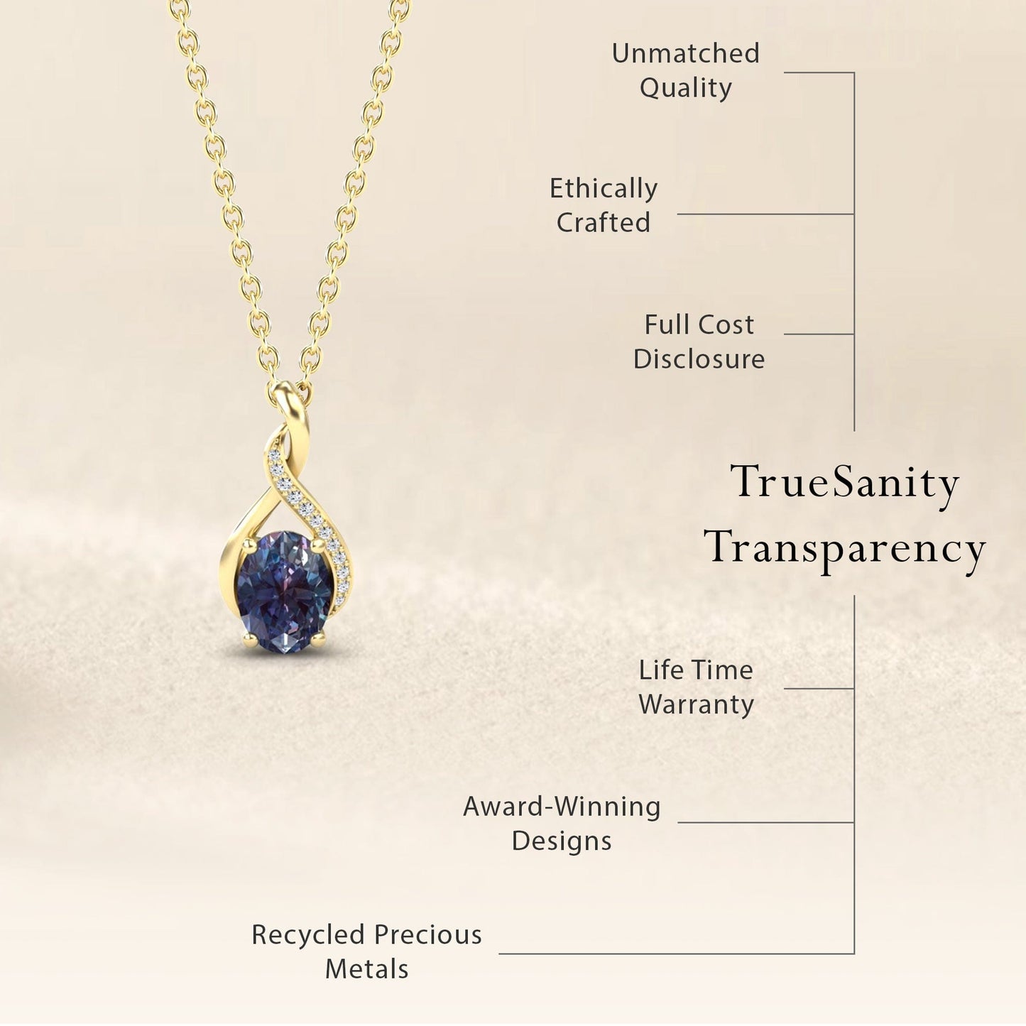 Lab Grown Alexandrite & Diamond Swirl Necklace - Natalia