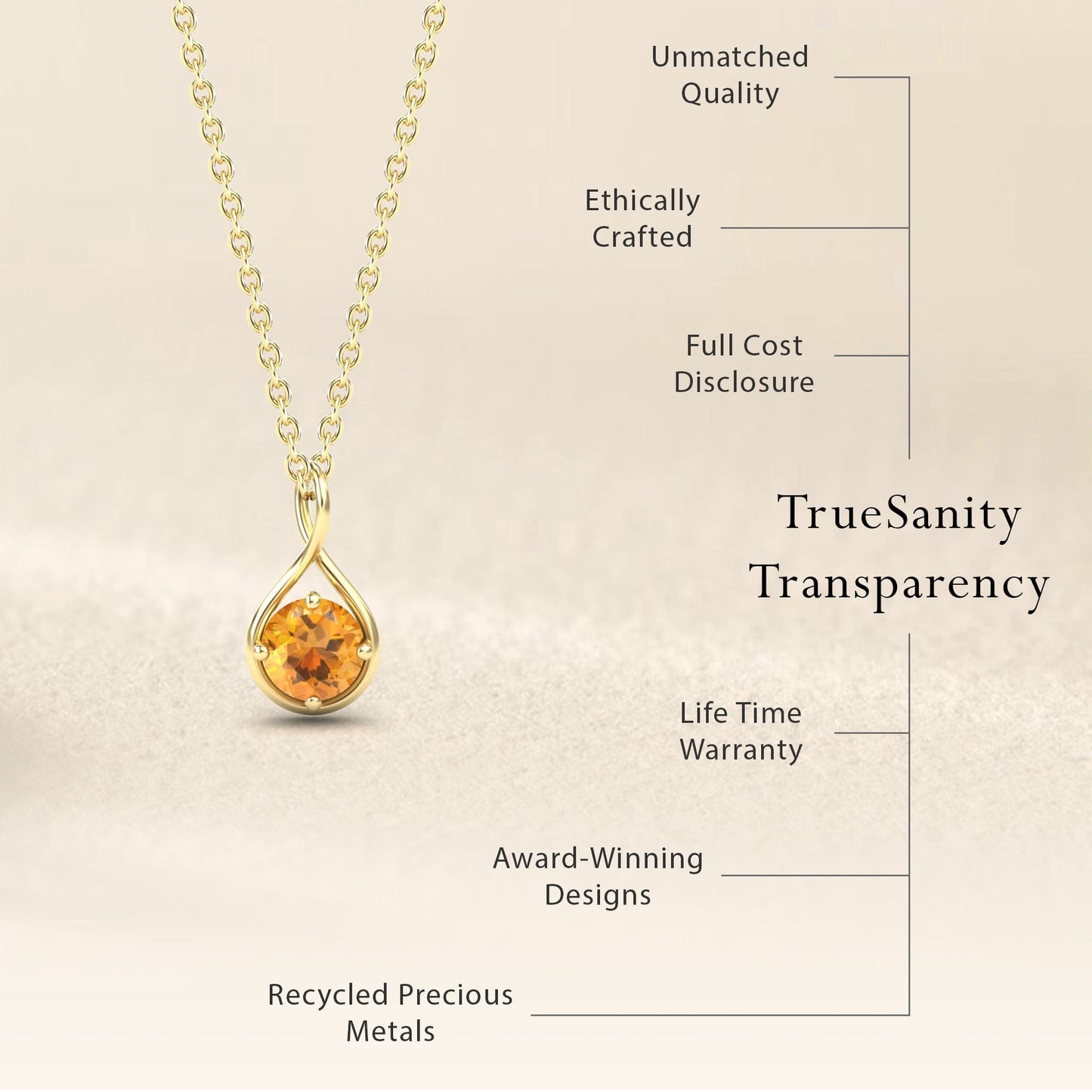 Citrine Infinity Teardrop Necklace - Paulina