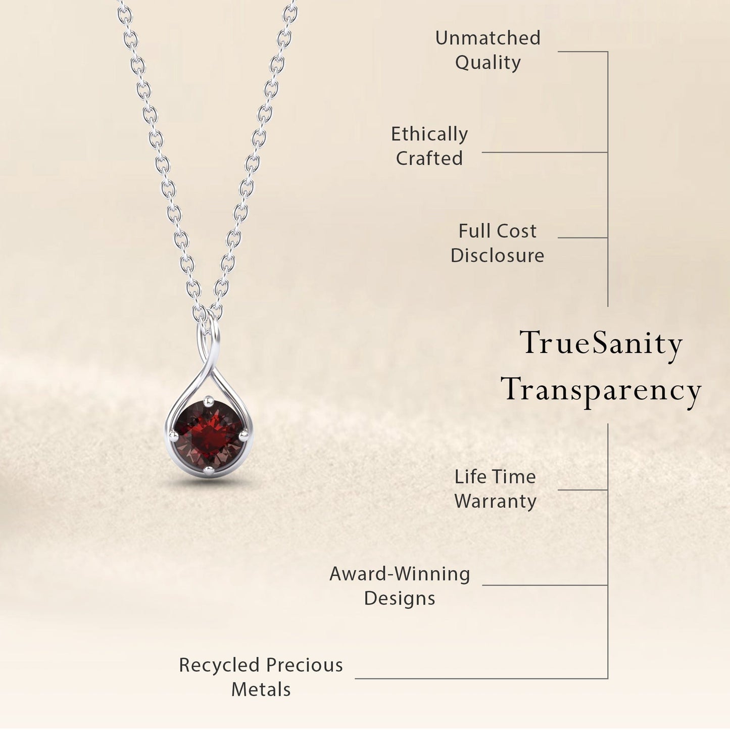 Garnet Infinity Teardrop Necklace - Paulina