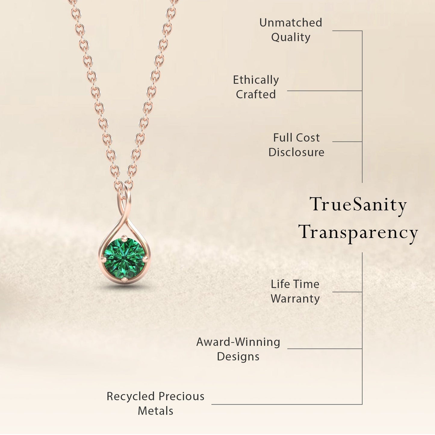 Green Diamond Infinity Teardrop Necklace - Paulina
