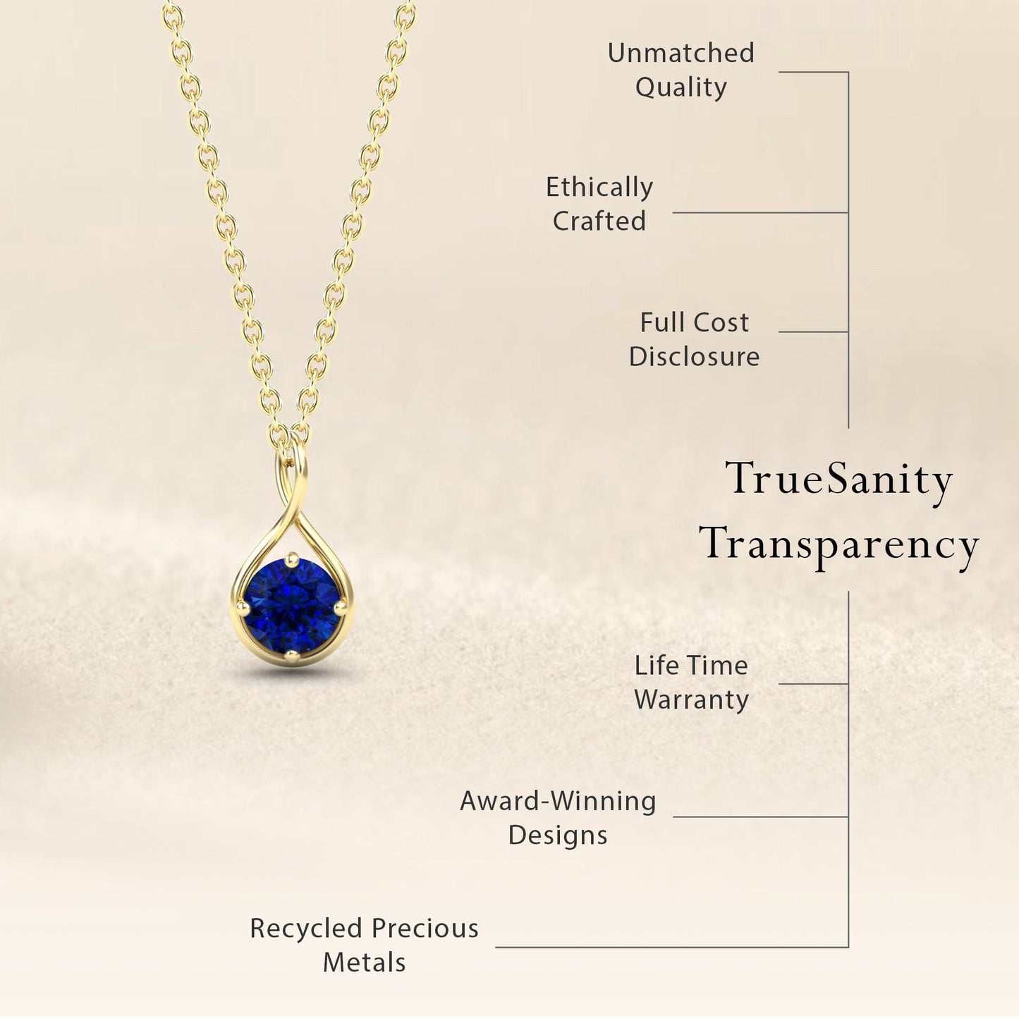Lab Grown Blue Sapphire Infinity Teardrop Necklace - Paulina