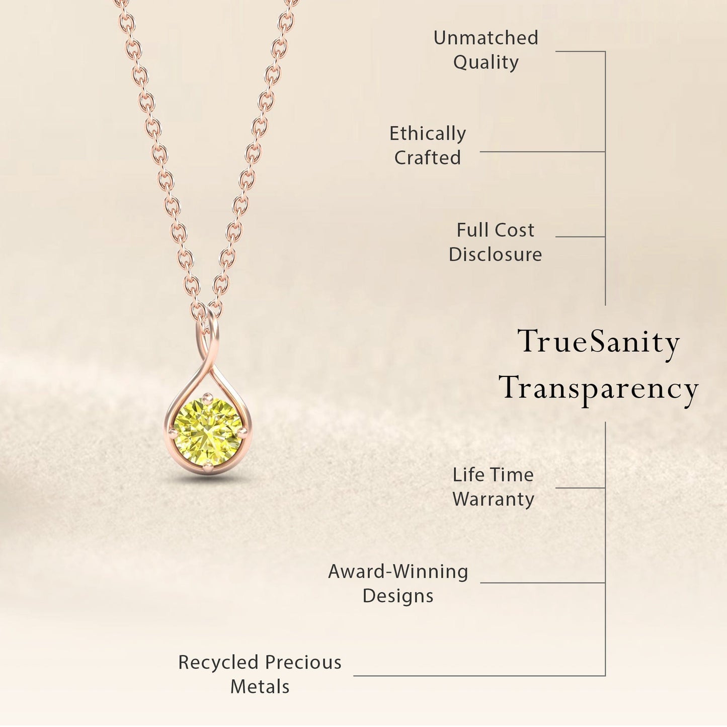 Lemon Citrine Infinity Teardrop Necklace - Paulina