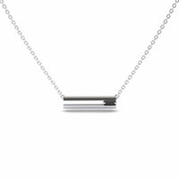 The Black Diamond Bar Necklace - Cecilia features a minimalist horizontal bar pendant with black diamonds on a delicate chain, shown against a white background.
