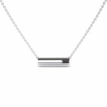 The Black Diamond Bar Necklace - Cecilia features a minimalist horizontal bar pendant with black diamonds on a delicate chain, shown against a white background.