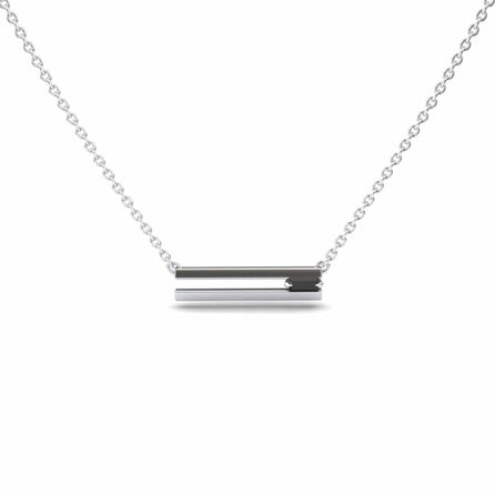 The Black Diamond Bar Necklace - Cecilia features a minimalist horizontal bar pendant with black diamonds on a delicate chain, shown against a white background.