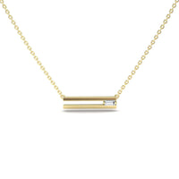 The White Diamond Bar Pendant - Cecilia is a gold chain necklace with a horizontal bar pendant featuring a small rectangular white diamond on one side, shown against a white background.