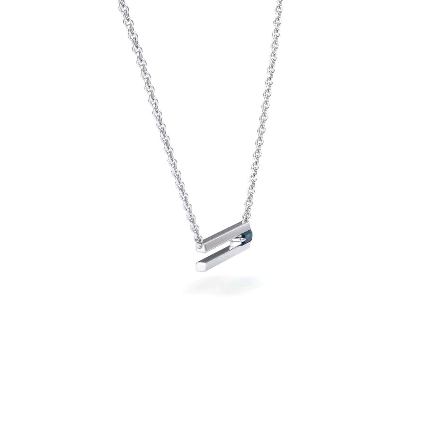 The London Blue Topaz Necklace - Cecilia features a sleek, modern horizontal bar pendant with a minimalist design, displayed against a plain white background.