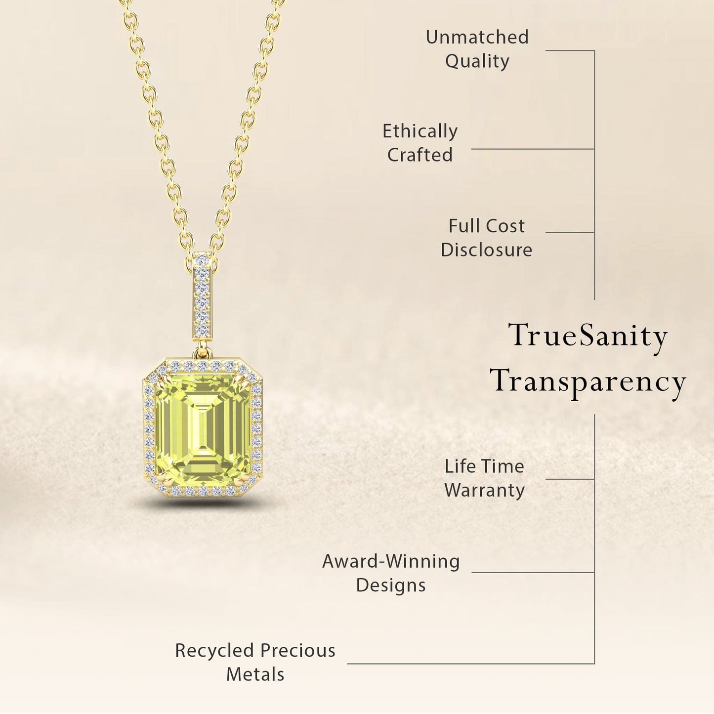 Lemon Citrine & Diamond Halo Necklace - Sanya