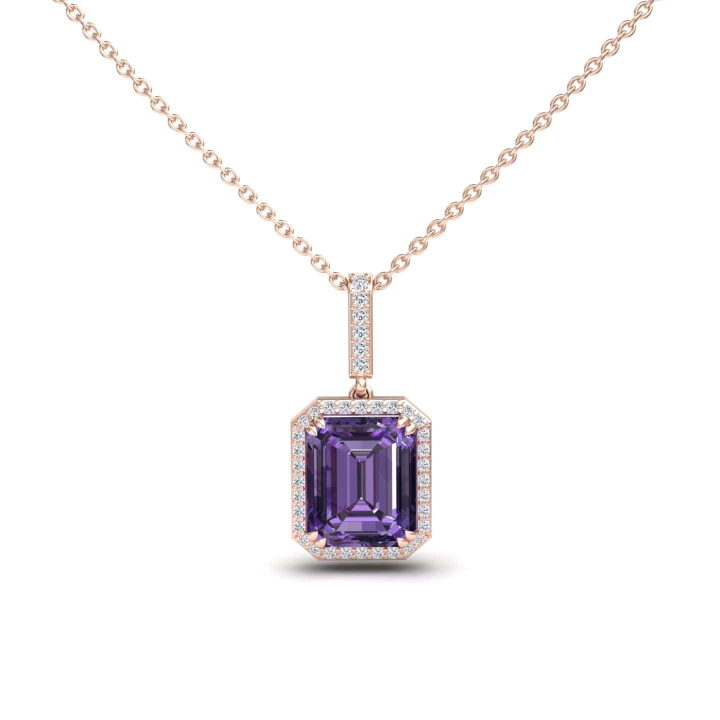 Amethyst & Diamond Halo Necklace - Sanya