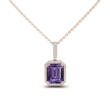 Amethyst & Diamond Halo Necklace - Sanya