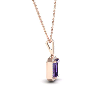 Amethyst & Diamond Halo Necklace - Sanya