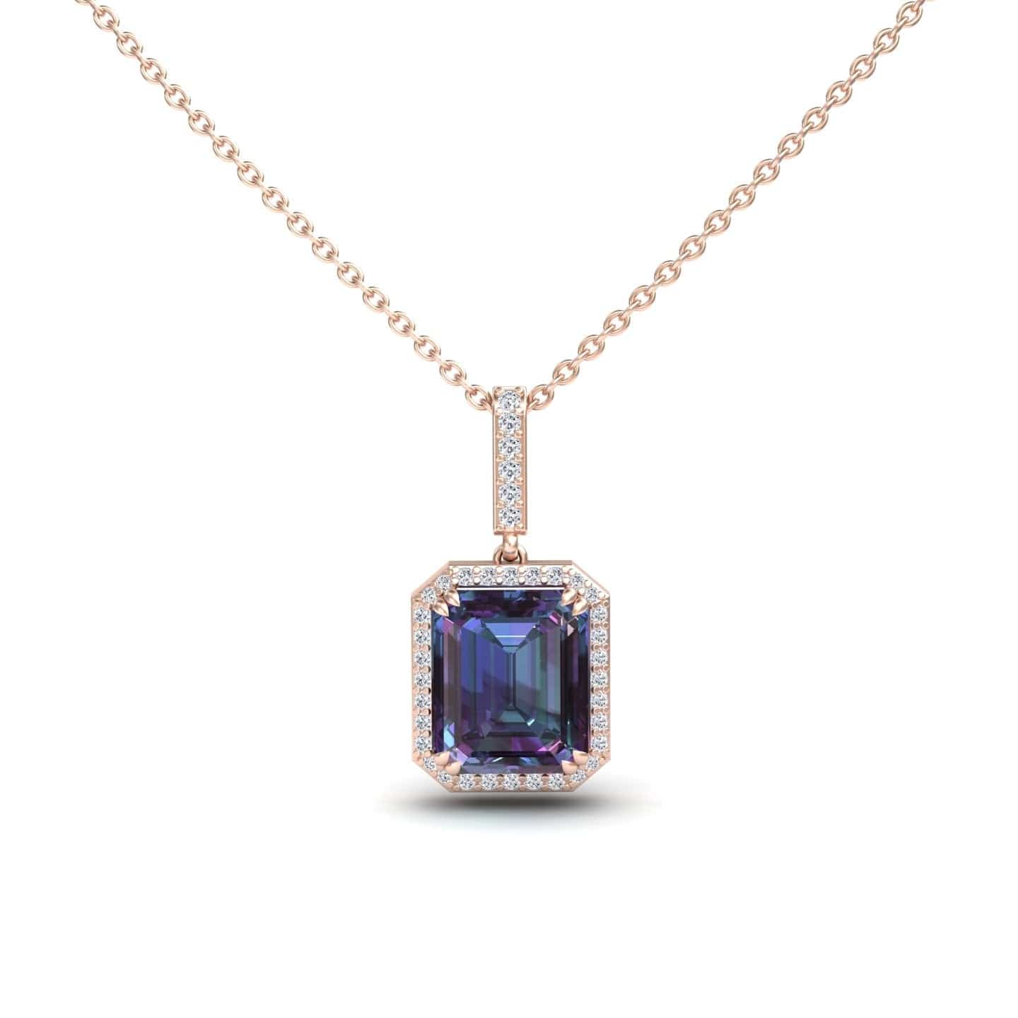Lab Grown Alexandrite & Diamond Halo Necklace - Sanya