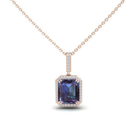 Lab Grown Alexandrite & Diamond Halo Necklace - Sanya