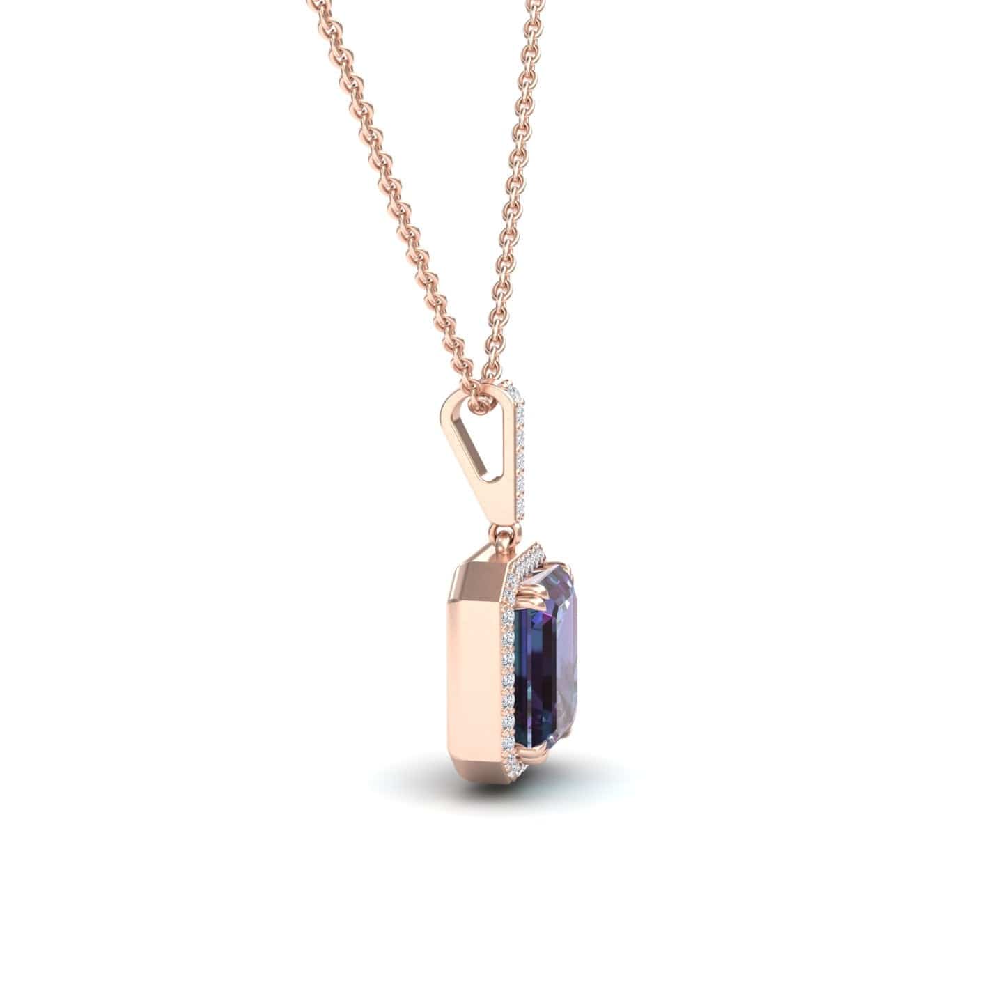 Lab Grown Alexandrite & Diamond Halo Necklace - Sanya
