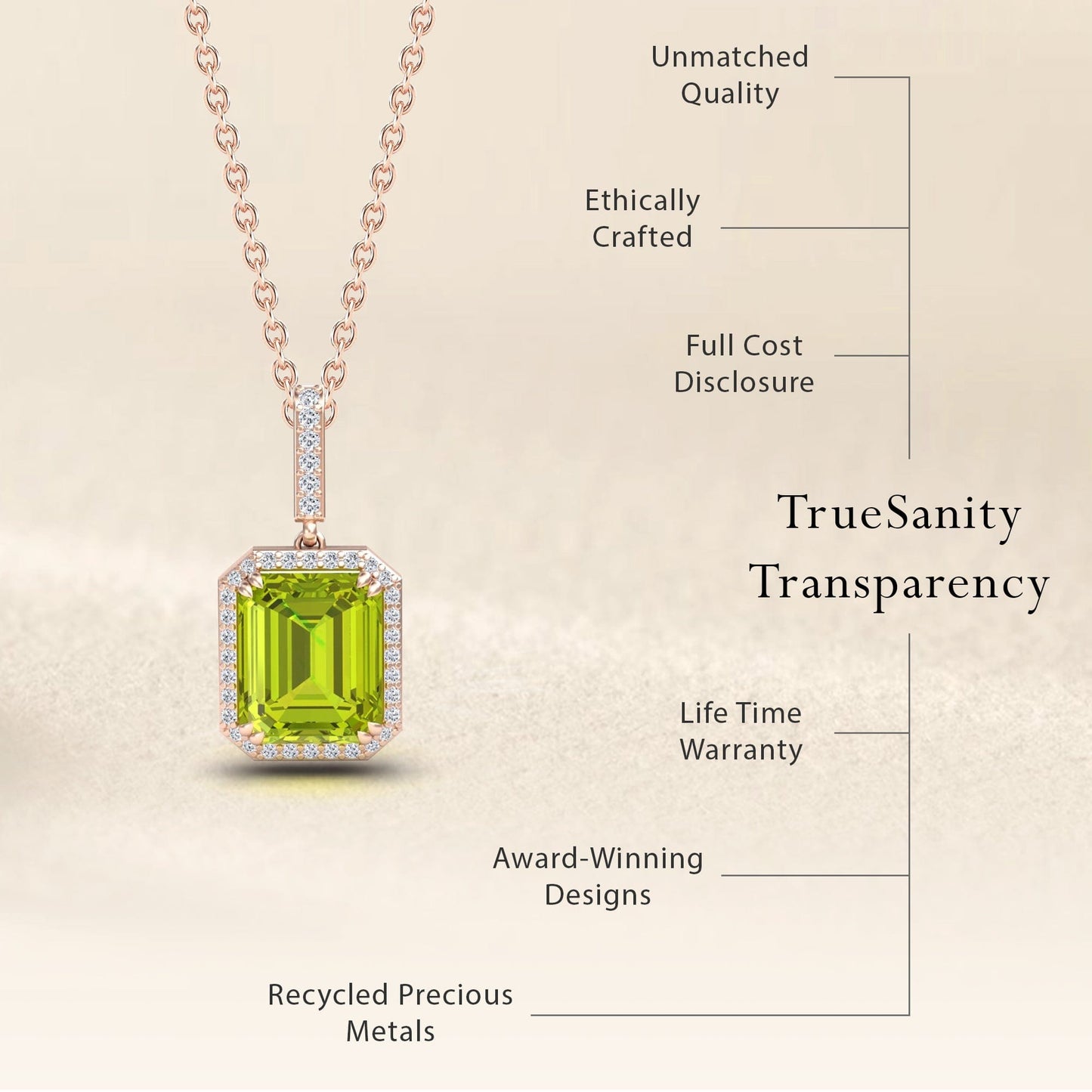Peridot & Diamond Halo Necklace - Sanya