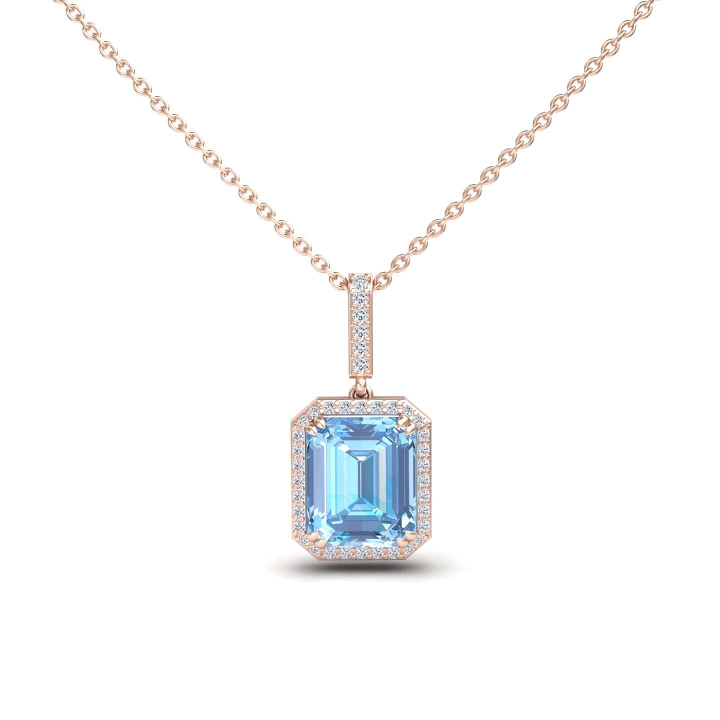 Swiss Blue Topaz & Diamond Halo Necklace - Sanya