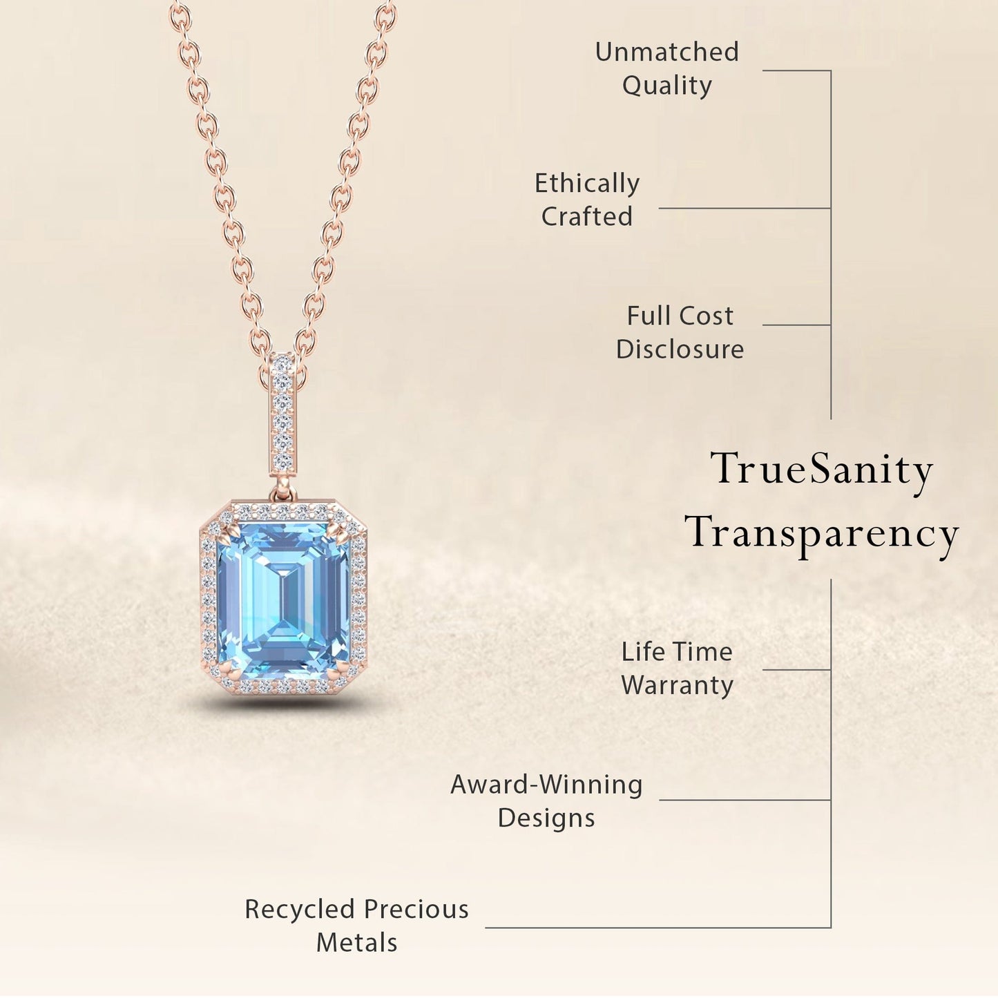 Swiss Blue Topaz & Diamond Halo Necklace - Sanya
